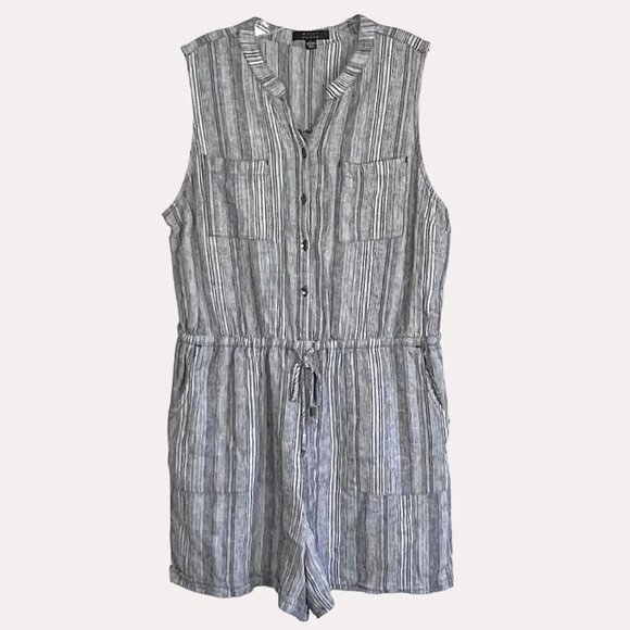 Kelly Renée Sleeveless Striped Romper Jumpsuit Drawstring Waist Pockets Size L - Picture 1 of 14